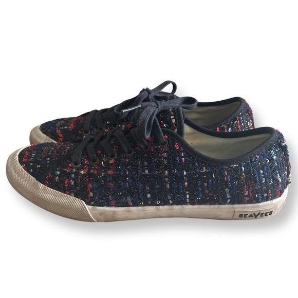 SeaVees Monteray Lace Up Low Top Sequin Tweed Sneakers - Picture 2 of 7